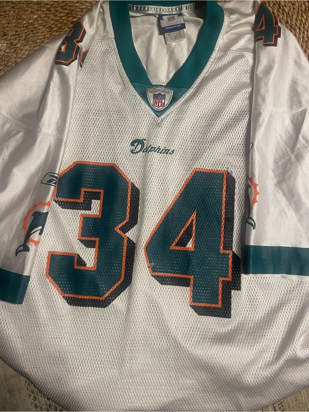 Reebok Miami Dolphins #34 White Teal & Orange Football Jersey